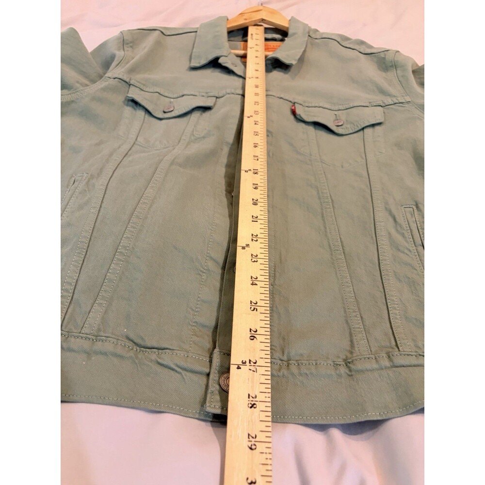 Levi’s Men’s Trucker Jacket Large Sage Green Denim Button Front Red Tab L - Picture 10 of 10
